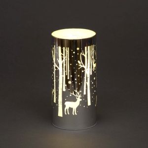 B/O LED Vase / Trees Deer Scene Silver