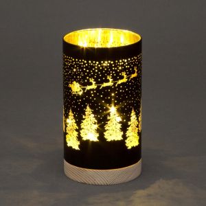 B/O LED Black Vase/Santa & Sleigh