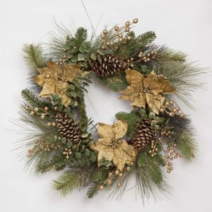 Gold Poinsettia /Berry & Cone Wreath