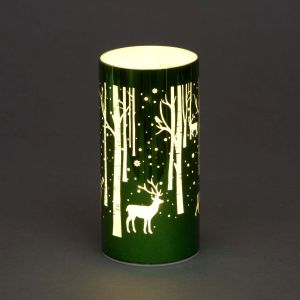 B/O LED Vase / Trees Deer Scene Green