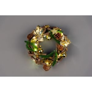 B/O LED Wreath Gold Decorations