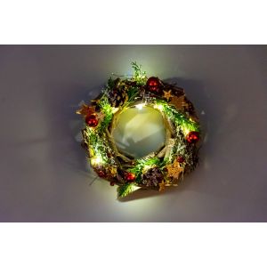 B/O LED Wreath Red/Gold Decorations