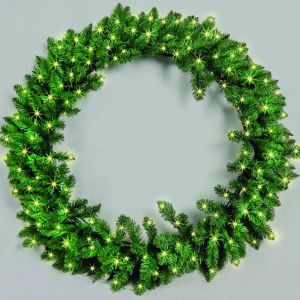 B/O Warm White LEDs Prelit Green Imperial Wreath
