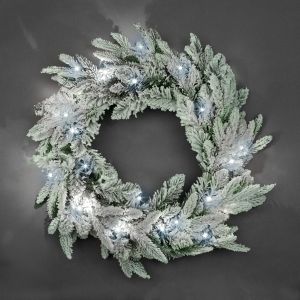B/O Prelit Snow lapland Pine W Wreath-55cm 